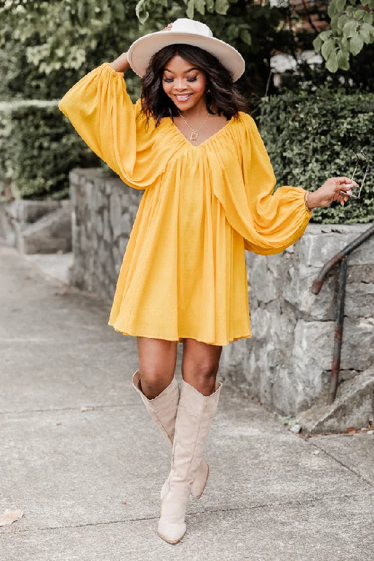 As Free As The Wind Yellow V Neck Bubble Sleeve Mini Dress FINAL SALE