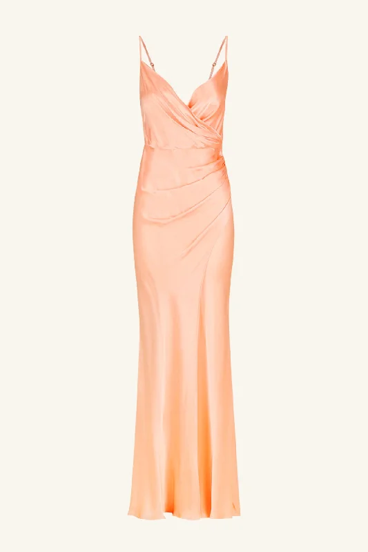 LA LUNE CROSS DRAPED MAXI DRESS - PEACH