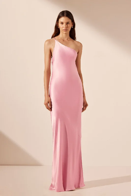 LA LUNE ONE SHOULDER COWL BACK MAXI DRESS - PEONY