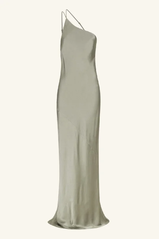 LA LUNE ONE SHOULDER COWL BACK MAXI DRESS - SAGE