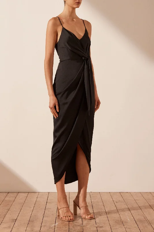 LUXE TIE FRONT COCKTAIL DRESS - ONYX