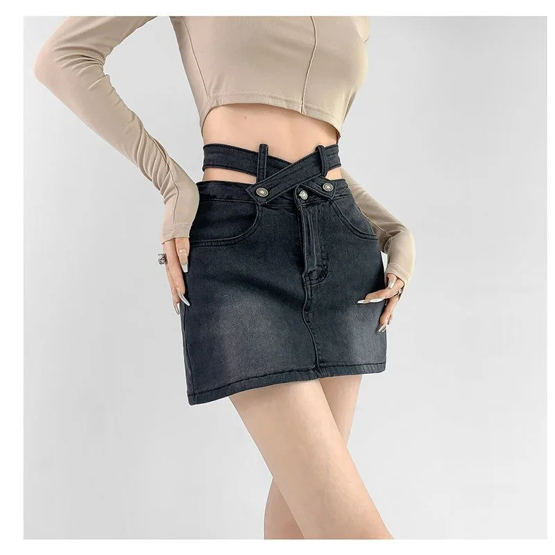 Distressed Bodycon High Waist Denim Mini Skirt