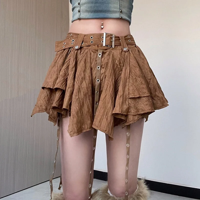 Irregular Hem Ribbon Patchwork Grunge Mini Skirt