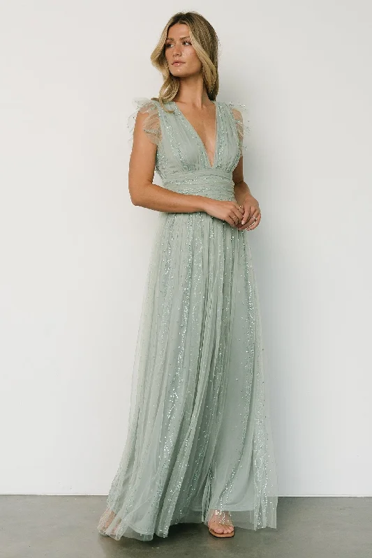 Annika Sequin Mesh Maxi Dress | Dusty Sage