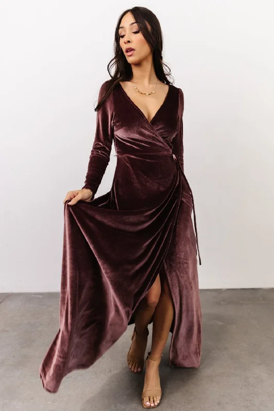 Esmerelda Velvet Wrap Maxi Dress | Dusty Plum