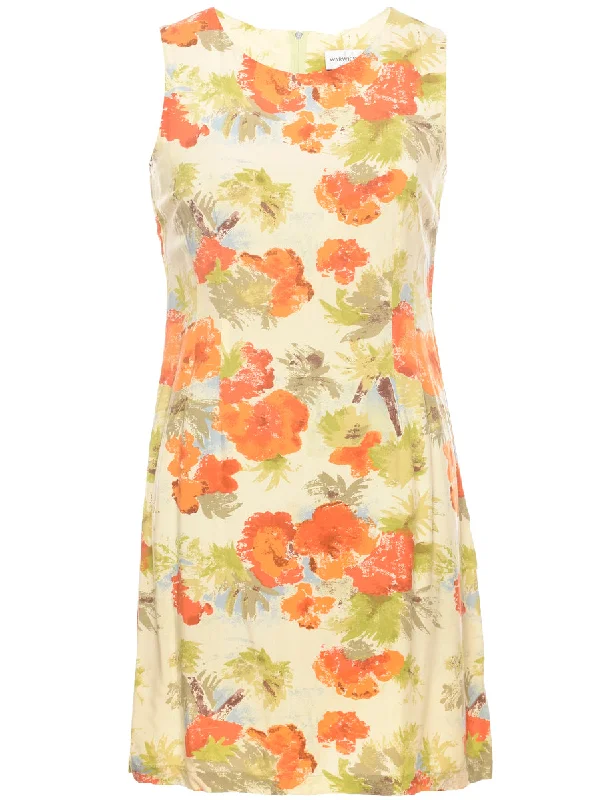 Sleeveless Floral Pattern Dress - M