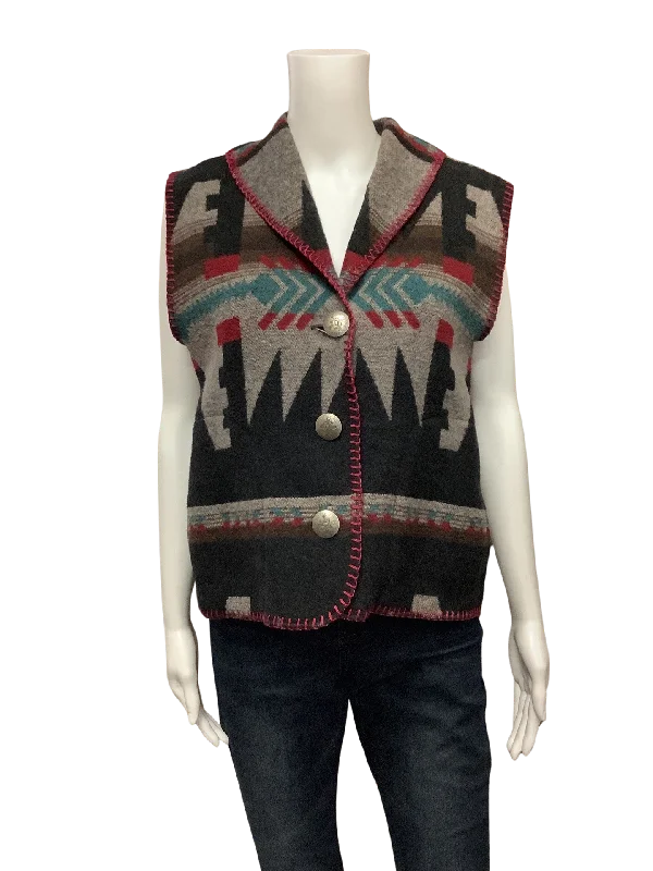 Rhonda Stark Women's Vest Aztec Print Vintage Wool Blanket Size: M